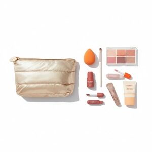 ULTA Beauty 8 Piece Makeup Set Pouch Eyeshadow Blush Lip Gloss Primer Brush